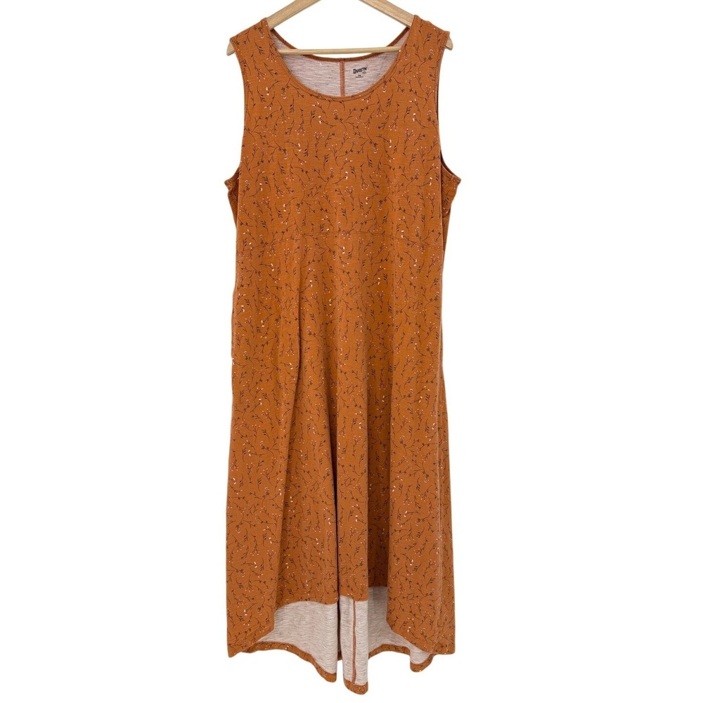 Duluth Trading Co Womens XXL Burnt Orange Floral Sleeveless High-Low Midi Dress
